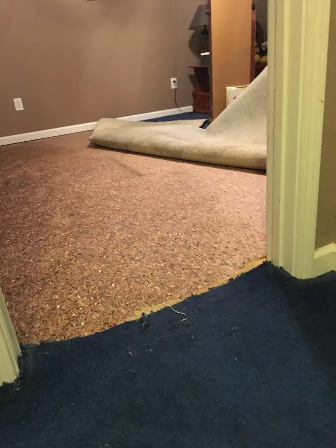 Carpet pad removal revealing water damage during Drying & Dehumidification in Frisco
